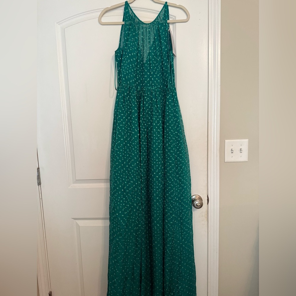 J. Crew Green Polka Dot Sleeveless Maxi Dress